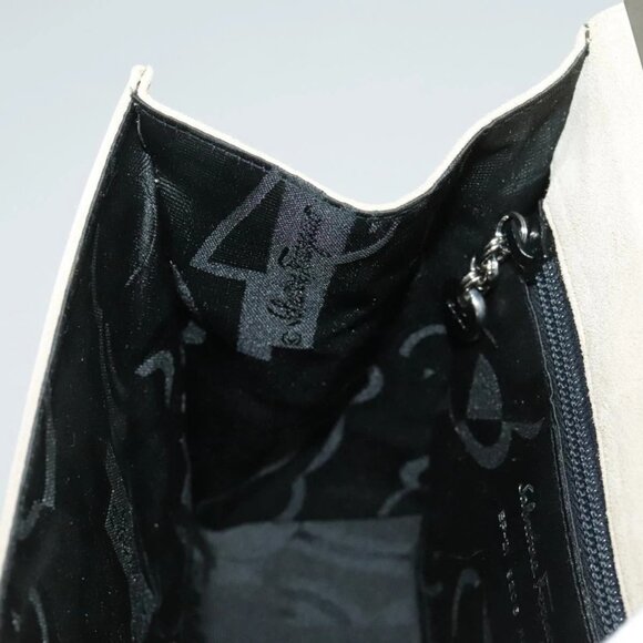 Salvatore Ferragamo Hand Bag Suede 2way Beige Silver Auth 102527 - Picture 13 of 16